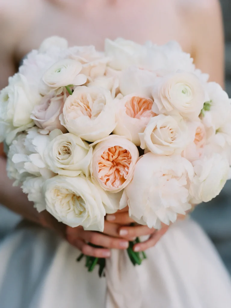 Bridal bouquet of peonies and garden roses